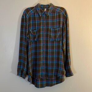 PILCRO Anthropology Womens oversized M flannel button up shirt brown Earth tones